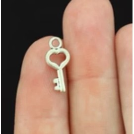 12 Key Antique Silver Tone Charms 2 Sided - SC3745