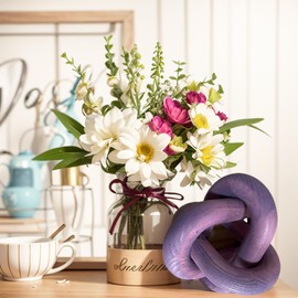 DEERWIN Wood Knot Chain Link Decor - 3 Link Boho Wooden Hand Carved Decorative Wooden Links Knots for Coffee Table Entryway Modern Farmhouse Shelf Decoration (Purple)