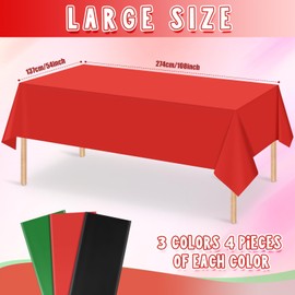 MASHAN 12Pcs Red Black Green Plastic Tablecloths, Disposable Rectangle Table Covers for Kwanzaa Black History Month Juneteenth and African American Festival Holiday Party Decorations,108 * 54inch