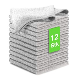 Kemes Microfibre Cleaning Cloths Set, 12 x Pieces, Streak-Free Cleaning Cloths, Polishing Cloth, Microfibre, 30 x 30 cm (Grey, 12)