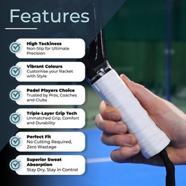 VIBEPADEL - Grip 'n' Rip Padel Overgrip - Non-Slip Sticky Feel for Padel Rackets, Pickleball, Squash, Badminton - Pack of 3 - Multiple Colours (Teal)
