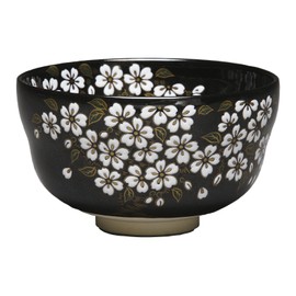 Hideka Miyachi Eikou Matcha Bowl, Black, Size: Diameter 4.7 x Height 2.8 inches (12 x 7 cm), Kurosei Sakura, Comes in a Cosmetic Box