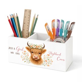 Highland Cow Pen Pencil Holder for Office Desk Highland Cow Home Office Decor Gift for Girls Wooden Farmhouse Organizer Desktop Decor Makeup Brush Toothbrush Holder for Bathroom Desk Accessories
