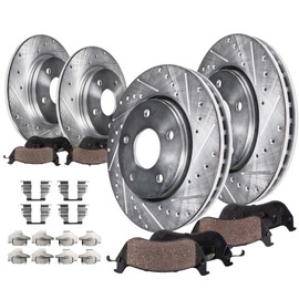 Detroit Axle - Complete FRONT & REAR DRILLED and SLOTTED Brake Kit Rotors & Ceramic Brake Kit Pads w/Hardware fits 2003 2004 2005 2006 2007 2008 Honda Pilot