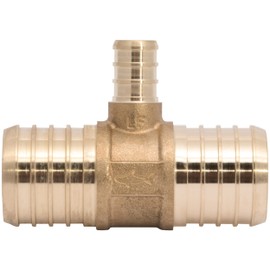 SharkBite 1-1/4 x 1-1/4 x 1/2 Inch Brass Crimp Reducing Tee, PEX Pipe, PE-RT, UC08353516