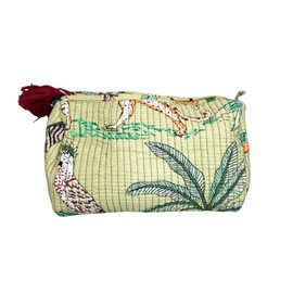 AAVIANA Block Print Designer Toiletry Bag & Makeup Case - Boho Floral Quilted Pouch for Cosmetics, Skincare - Waterproof Lined Organizer for Purse, Travel, Gift, Pencils
