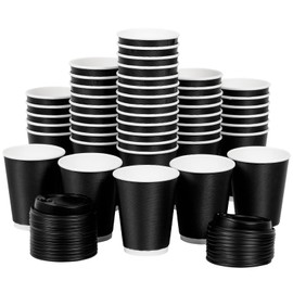 DAILYLIFE 12oz Disposable Coffee Cups with Lids - 100 Pack | Ribbed Texture for Slip Resistance | Leak-Free for Over 7 Days | Stylish Design for Home, Office, Parties, Updated