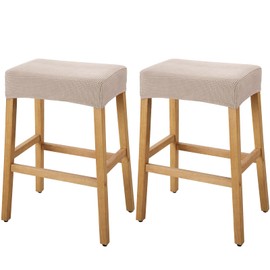 YISUN Stool Covers Rectangle - 4 Pack Stretch Waterproof Saddle Seat Cover Counter Bar Stools Bar Chairs Covers Kitchen Island Chairs Cushion Protector (2, Khaki)