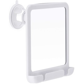 Mirrorvana Espejo para Regadera Antiempañante para Afeitarse - con Soporte para Maquina de Afeitar - Fuerte Succión y Giro de 360° - Diseño Inastillable y Antiempañante, 20 x 18 cm (Blanco)