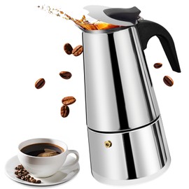 Vaolvpant 2 Cup Stainless Steel Moka Pot Stovetop Espresso Maker Italian Coffee Machine 100ml 3.3oz Suitable for Gas Induction Stovetop Mocha Greca Coffee Maker Percolator Straight