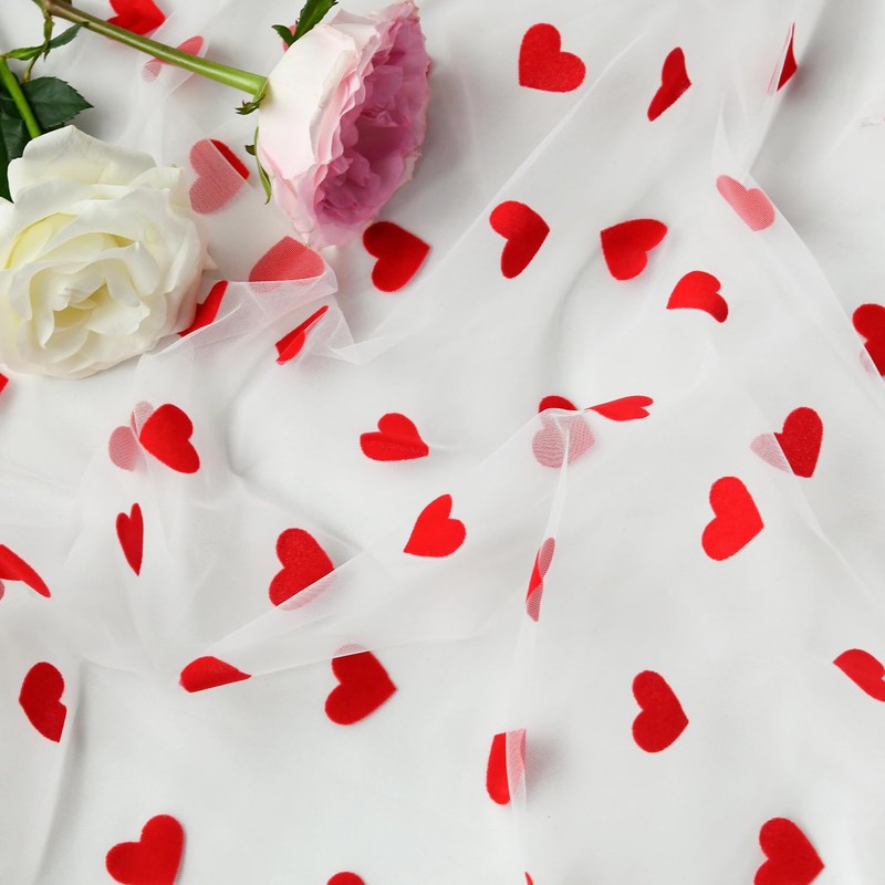 Artoid Mode White and Red Heart Gauze Table Runner 120