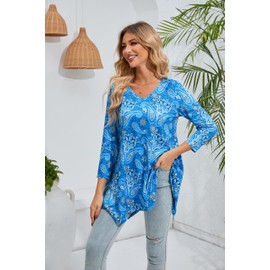 ENMAIN - Túnica de talla grande para mujer: mangas 3/4, blusas holgadas y holgadas para mujer, Azul (Paisley), X-Large