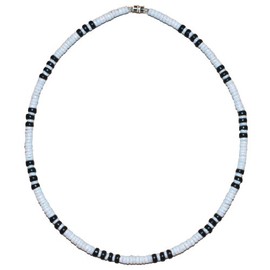 Native Treasure 18" Mens and Womens Tropical Summer Beach Surfer Necklace From the Philippines, White Ark Shells, Black Coconut Beads