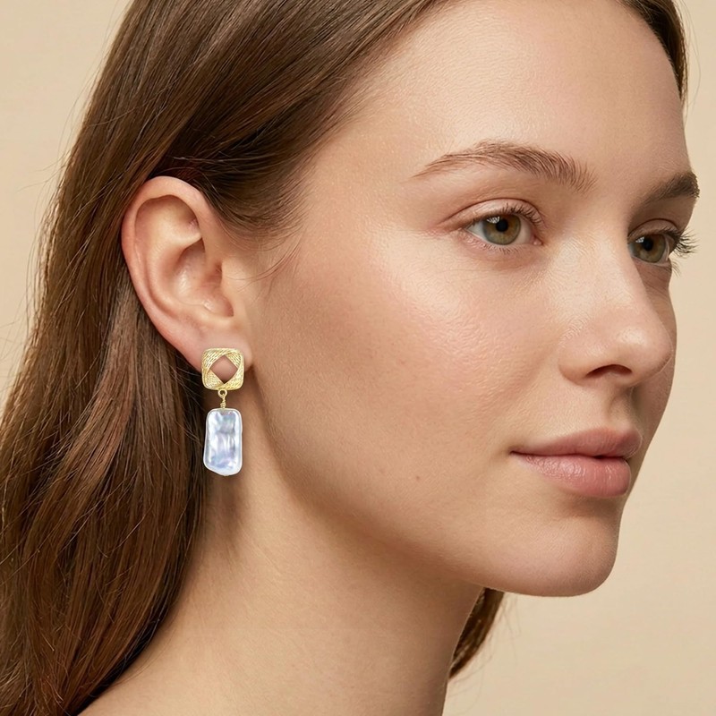 Pearl Earrings for Women 925 Sterling Silver Post 15-20mm 14K