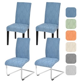 Alishomtll Stretch Chair Covers, Set of 4/6 Chair Covers, Universal for Swing Chairs, Leaf Jacquard Dining Room Chairs Cover, Removable Chairs, Protection for Kitchen, Banquet, Wedding, Party (Blue, 4