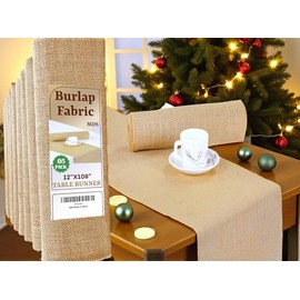 MDS - Juego de 5 caminos de mesa de arpillera natural de 30,5 x 274,3 cm de largo, estilo rústico de yute rústico para bodas, decoraciones de mesa de fiesta, decoración bohemia, natural