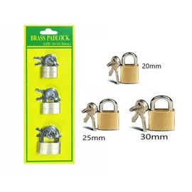 SystemsEleven® Brass Padlock Security Locker - Storage Unit School Gym Locker, Fence, Toolbox, Hasp Storage - Pack of 3-20mm 25mm 30mm