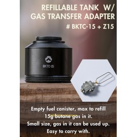CAMPINGMOON Refillable Gas Canister Empty Pocket Tank for Gas Lantern Backpacking Camping 15g w/ Gas Transfer Adapter Z15 Black BKTC-15/Z15