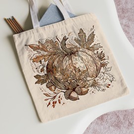 FDHSPAAM Boho Fall Pumpkin Tote Bag for Women, Vintage Rustic Fall Pumpkin Canvas Tote Bag, Autumn Harvest Thanksgiving Reusable Shopping Grocery Bags