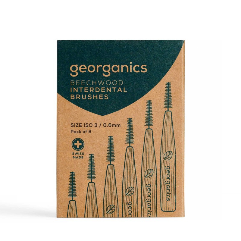 Georganics Beechwood Interdental Brushes ISO 3 (0.6mm) - Naturel and