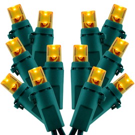 SWEET SHINE Orange LED Wide Angle Christmas Lights, Pack of 2 Sets 33 Ft 100 LED Green Wire 5mm Lights Set, UL Certified Commercial Grade Amber Holiday String Light (Orange)