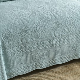 MarCielo 3-Piece 100% Cotton Oversized Bedspread Lightweight Quilt Coverlet Embroidery Farmhouse Bedding (Tf Aruba Blue, Oversized King (118"x106"))