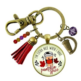 Pumpkin Spice Keychain Extra Nice Latte Coffee Lover Everything Autumn Funny Merch Gift Jewelry For Women