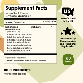 PYM Mood Biotics to Support Gut Health, 60 Count - Prebiotic and Probiotic Capsules with 22.91 Billion CFU|Non-GMO, Vegan & Gluten-Free|All-Natural Mood Balance Supplement Made in The USA!