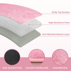 BEIMO Fluffy Faux Fur Bedside Rug 60x110cm, Soft Shaggy Rugs for Bedroom, High Pile Rugs, Non Shedding Plush, Solid Colour Shaggy Rug for Living Room, Pink