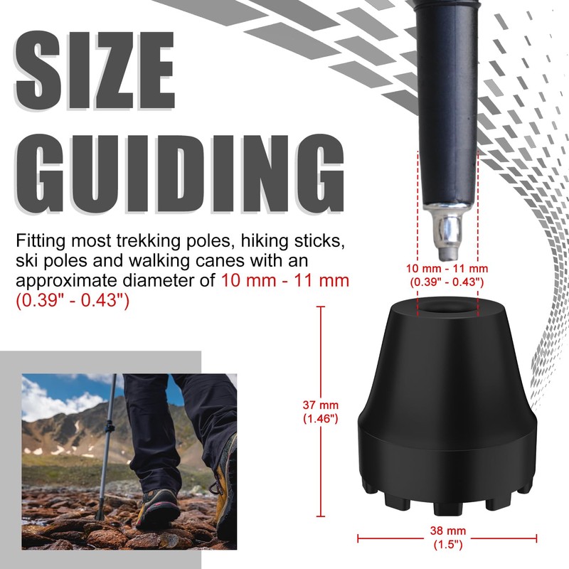 supregear 4-Pack Replacement Rubber Tips for Trekking Poles and Walking