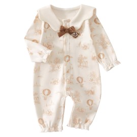 JiAmy Baby Girls Romper Clothes Set, Cotton Long Sleeve Ruffle One Piece Onesie Pajamas Jumpsuit Outfits Brown Bear 3-6 Months