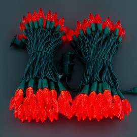 YULETIME Red One-piece C6 LED Christmas Lights, Total 71 Feet 140 Count 2 Strands 35.5ft 70ct 6" Spacing Waterproof Strawberry String Light (Red)