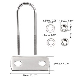 sourcing map Round U-Bolt 1.26"(32mm) Inner Width 120mm Length Steel M6 with Nuts, Plate, Washers 2 Set