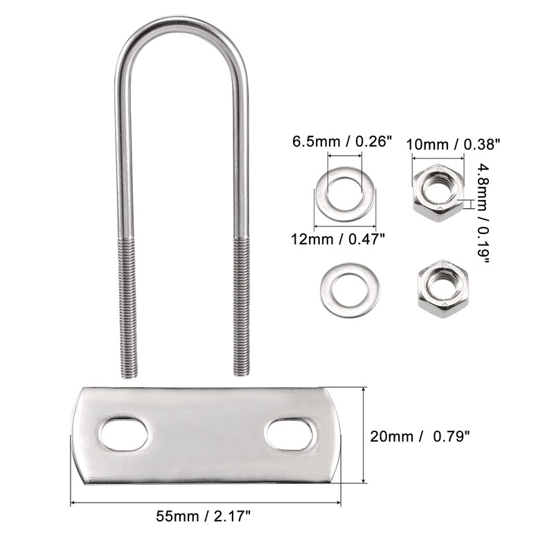 sourcing map Round U-Bolt 1.26"(32mm) Inner Width 120mm Length Steel