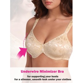 HACI Women's Minimizer Bra Full Figure Non Padded Plus Size Underwire Everyday Support(Beige,40DDD)
