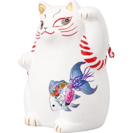 SAN4578-1 Cute Miscellaneous Goods Kabuki Cat Maneki Neko Money Box, Approx. 3.5 x 4.7 inches (9 x 12 cm), Japanese Miscellaneous Goods, Japan, Gift, Conchel, Cat Goods, White, Made in Japan