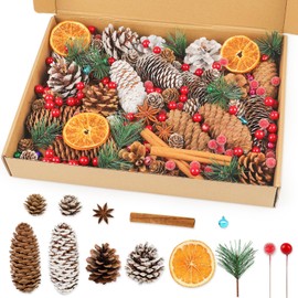 RumonZS Christmas Wreath Making Supplies Kit DIY Xmas Tree Decor 287PCS Berries Garland Making kit Advent Natural Pine Cones for Crafts with Pine Branches Snowflake Pinecones for Bowl and Vase Filler