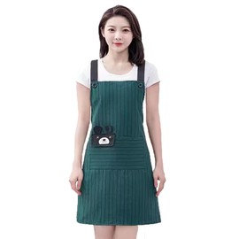 Kitchen Cooking Apron, Chef Apron Cute Apron for Women，Cotton and Linen Apron Kitchen BBQ Artist Painting Apron 1 Pack (navy blue)
