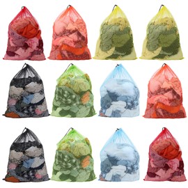 12 Pcs 24'' x 33'' Large Mesh Bags for Laundry, Wash bags, Sturdy Mesh Material Closed with Drawstring, Factory, University, Dormitory, Travel and Apartment Dweller, Color