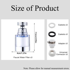 TopHomer 3 Pack Sink Water Filter Faucet, Universal 360 ° Rotating Kitchen Faucet Water Purifier, Bathroom Faucet Filter for Home Kitchen & Bathroom