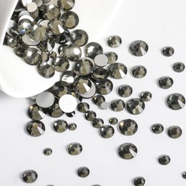Beadsland 2500 Pieces Anthracite Rhinestones, Flatback Gems Round Crystal Rhinestones for Crafts Mixed 8 Sizes SS4 ~ SS30 with Picking Tweezers and Pen (Anthracite)