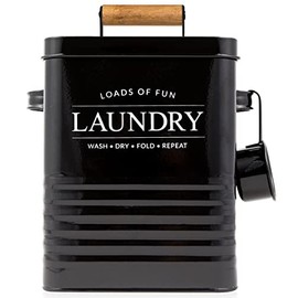 Calindiana Modern Farmhouse Metal Laundry Soap Dispenser Container Holder with Scoop for Laundry Room Decor and Space Saving Laundry Room Organization and Storage, Laundry Powder Container, Black