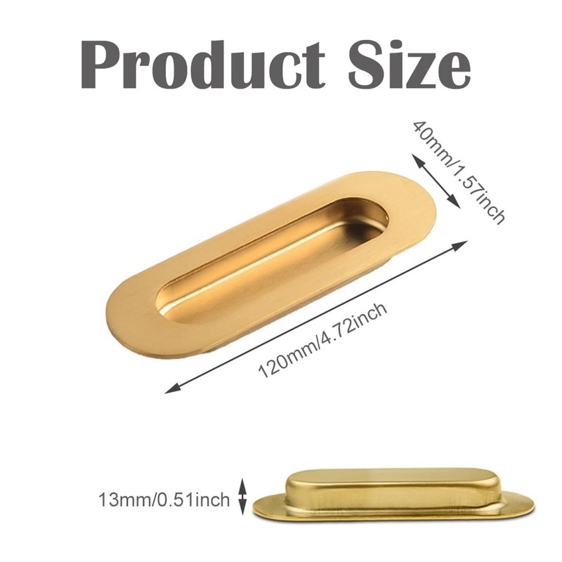 Deyixinup 2 PCS Side Hole Flush Pull Golden Oval Embedded