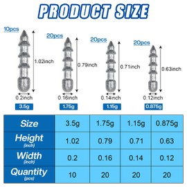 70PCS Insert Sinkers for Soft Worms Soft Lure Nail Weights Kit Fishing Weights for Wacky Rig Neko Rig