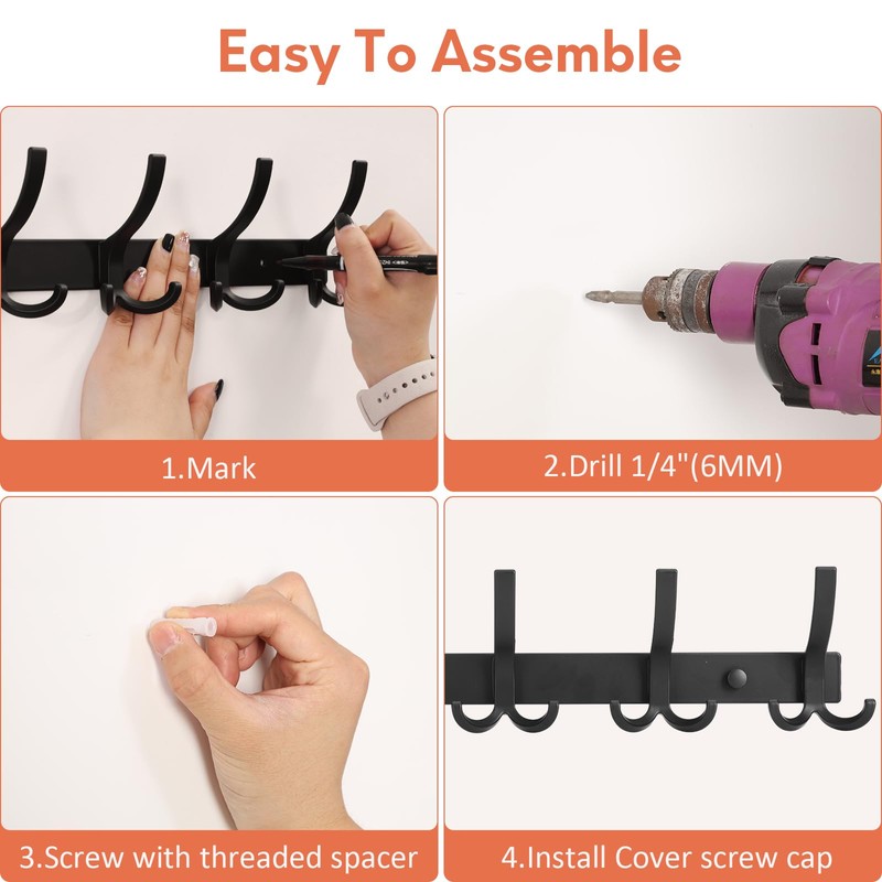 Optish Coat Rack Wall Mount, 2 Pack Coat Hooks Wall