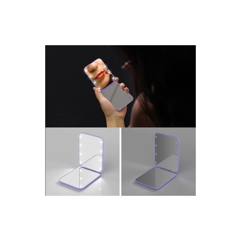 Kintion Pocket Mirror, 1X/3X Magnification LED Compact Travel Makeup Mirror