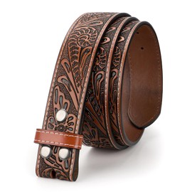 TRIWORKS Western Leather Belt Strap for Men without Buckle Cowboy Cowgirl Belt Strap 1.5" Width