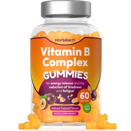 Vitamin B Complex Gummies | 60 Vegan Gummies | High Strength B12, B6, B12, B2, B3, B5, Biotin, Folic Acid, Zinc and Iodine Supplement | by Horbaach