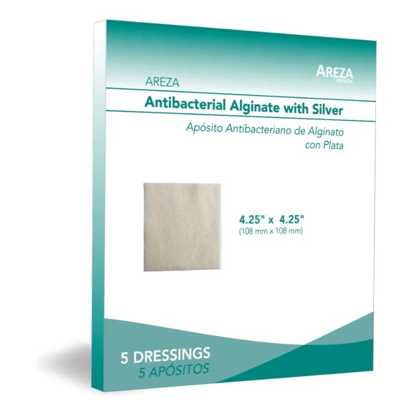 Apósito Antibacteriano De Alginato Con Plata 10x10 Cm 5 Pzs