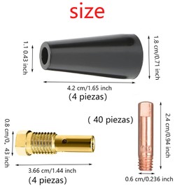 WADY Kit de 48 Puntas de Boquilla Sin Gas de Núcleo de Flujo, Resistentes Al Calor, Boquillas de Repuesto Sin Gas, Kit de Puntas de Contacto de Soldadura de Latón Duradero, Accesorios de Soldador MIG